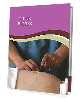 Acupuncture Treatment: A Man Receiving Needle Placement On His Stomach By A Practitioner Presentation Folder