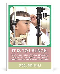 Pediatric Eye Exam: Young Boy Using Slit Lamp Microscope Ad Template