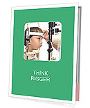 Pediatric Eye Exam: Young Boy Using Slit Lamp Microscope Presentation Folder