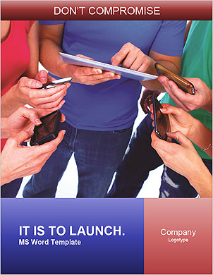 Technology: Human Hands Holding A Smartphone And Tablet Computer Word Template - Page 1