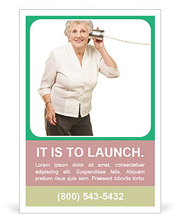 Senior Woman Listening With Metal Tin Can: A Candid Portrait On White Background Ad Template