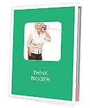 Senior Woman Listening With Metal Tin Can: A Candid Portrait On White Background Presentation Folder