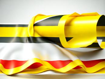 A yellow black and white striped ribbon and a yellow black and white striped ribbon PowerPoint Template