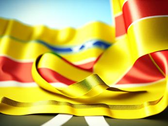 A yellow and red striped ribbon on a road PowerPoint Template