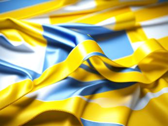 A blue and yellow striped fabric with white stripes PowerPoint Template