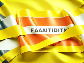 A flag with a ribbon around it with the word faatidinne on it PowerPoint Template