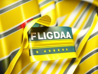 A close up of a tie with a tag on it PowerPoint Template