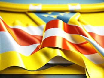 A close up of a flag with a blue sky in the background PowerPoint Template