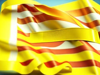 A close up of a yellow ribbon on a flag PowerPoint Template