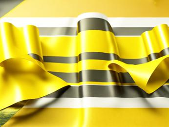 A close up of a yellow and black ribbon PowerPoint Template