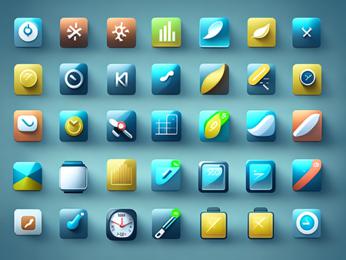 A bunch of different app icons on a blue background PowerPoint Template
