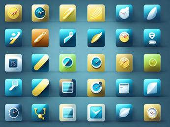 A bunch of different icons on a blue background PowerPoint Template