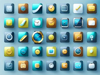 A bunch of different app icons on a blue background PowerPoint Template
