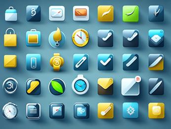 A bunch of different app icons on a blue background PowerPoint Template