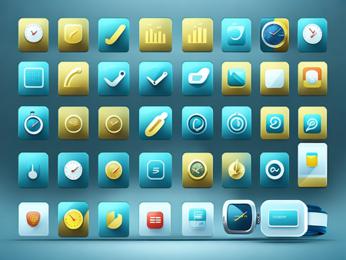 A large set of app icons on a blue background PowerPoint Template