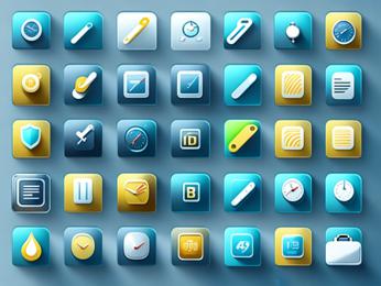A set of different colored icons on a blue background PowerPoint Template