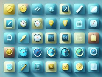 A bunch of different icons on a blue background PowerPoint Template