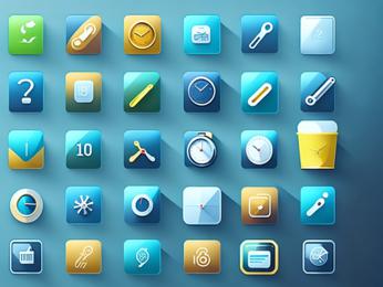 A bunch of different colored app icons on a blue background PowerPoint Template