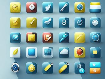 A bunch of different app icons on a blue background PowerPoint Template
