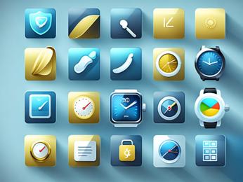 A bunch of different app icons on a blue background PowerPoint Template