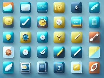 A bunch of different app icons on a blue background PowerPoint Template