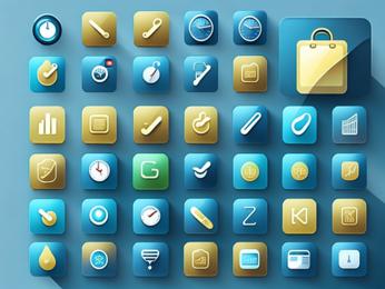 A bunch of different icons on a blue background PowerPoint Template