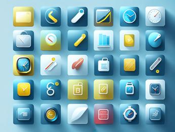 A bunch of different app icons on a blue background PowerPoint Template