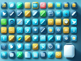 A set of different colored icons on a blue background PowerPoint Template