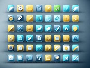 A set of different colored app icons on a gray background PowerPoint Template