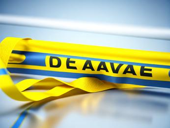 A close up of a yellow and blue ribbon PowerPoint Template