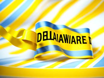 A yellow ribbon with the word delaware on it PowerPoint Template