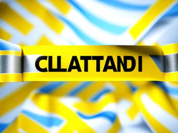 A close up of a yellow ribbon with the word clatand on it PowerPoint Template