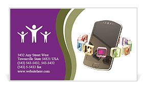 Isolated White Mobile Phone Surrounded By Circle Of Application Icons Business Card Template