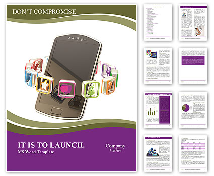 Isolated White Mobile Phone Surrounded By Circle Of Application Icons Word Template