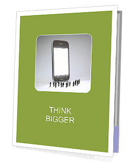 Small Group Using Smartphone Screen Viewed By Tiny People Presentation Folder