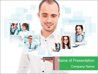 Man Connecting Online with Colleagues PowerPoint Template