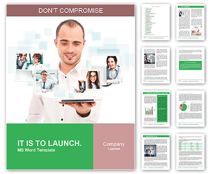 Global Business Concept: Adult Businessman Conducting Virtual Meeting With Team Using Tablet Computer Word Template