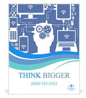 Global Communication Through Social Media: Human Silhouette With Interface Icons Poster Template