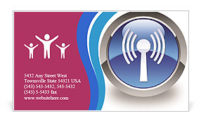 Wireless Lan Symbol On Glossy Blue Circular Badge Business Card Template