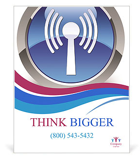 Wireless Lan Symbol On Glossy Blue Circular Badge Poster Template