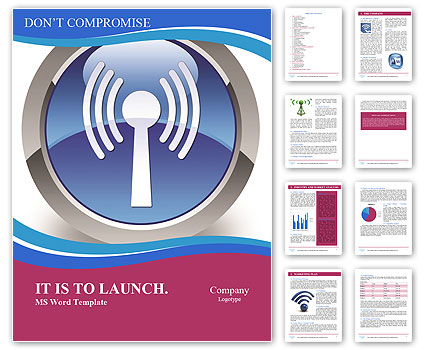 Wireless Lan Symbol On Glossy Blue Circular Badge Word Template
