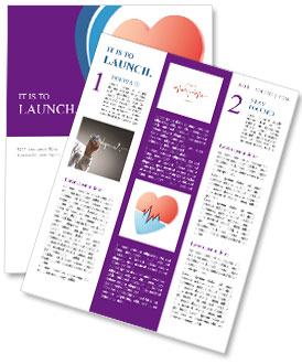 Red And Blue Emblem Icon Of Pulse Beat Path For Heart Health Care - Isolated On White Background Newsletter Template