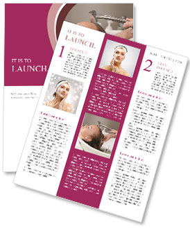 Salon Hair Washing: Stunning Young Woman Getting A Refreshing Side View Treatment From Hairdresser Newsletter Template