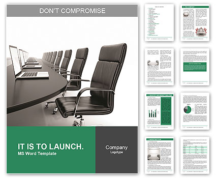 Professional Conference Room 3D Render Featuring Black Leather Chairs, Black Table, And Laptops Word Template