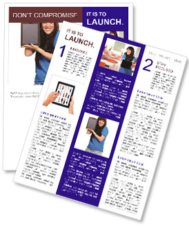 Isolated White Background Shot Of A Woman Holding A Tablet Newsletter Template