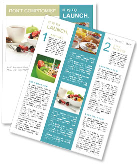Isolated White Background Image Of Delicious Berry Oatmeal And Tea Newsletter Template