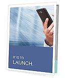 Blue Background: Woman's Hands Holding Smartphone Presentation Folder