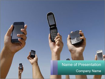 Multitude Of People Connecting With Diverse Cellphones In Hand PowerPoint Template