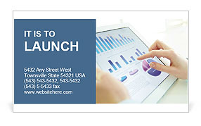Analyzing Statistical Data: Office Worker Uses Touchpad In Close-Up Image Business Card Template
