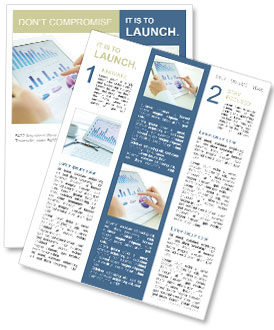 Analyzing Statistical Data: Office Worker Uses Touchpad In Close-Up Image Newsletter Template